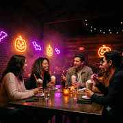 AI-generated Halloween party scene