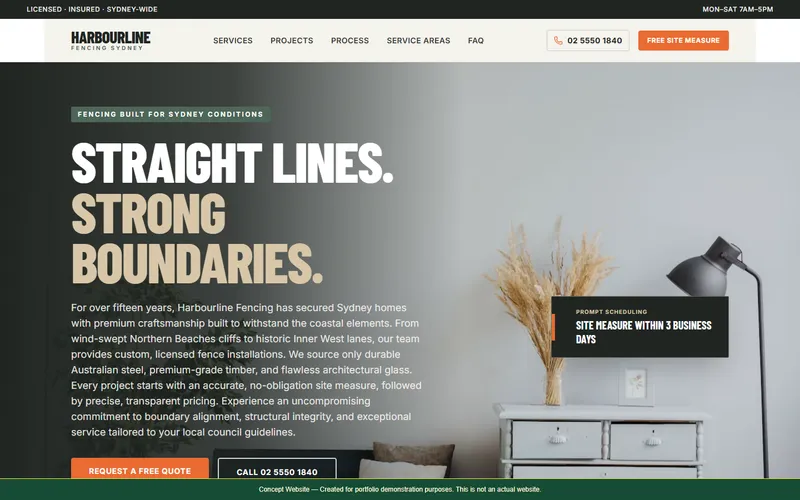 Harbourline Fencing — Home services concept landing page
